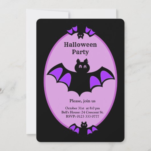 Moderne Halloween vleermuis op zwart en violet Kaart (Voorkant)