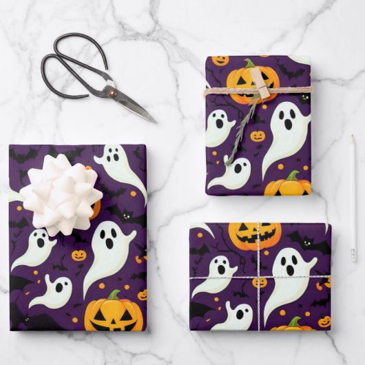 Moderne Halloween Vleermuizen Pompoen Ghost Patter Inpakpapier Vel (Voorkant)