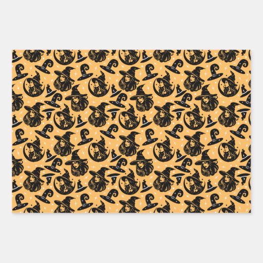 Moderne Halloween Vrouw Heksen Pet Inpakpapier Vel (Voorkant)