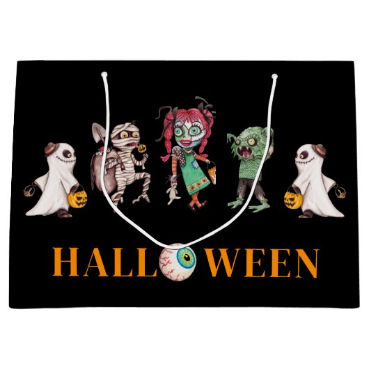 Moderne Halloween zwarte geschenktas Groot Cadeauzakje (Voorkant)