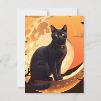 Moderne Halloween zwarte kat Briefkaart
