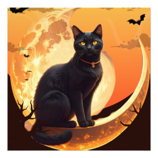 Moderne Halloween zwarte kat Foto Afdruk