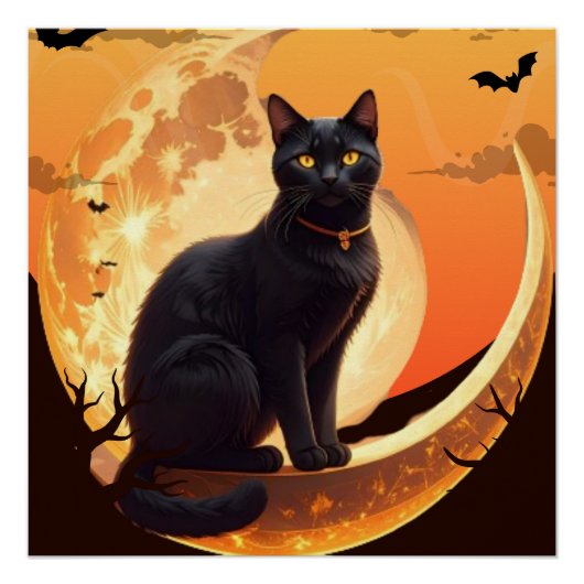 Moderne Halloween zwarte kat Perfect Poster (Voorkant)