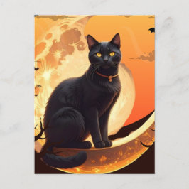 Moderne Halloween zwarte kat Uitnodiging Briefkaart