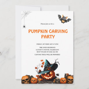 Moderne Halloweenfeest met pompoensnijden Kaart