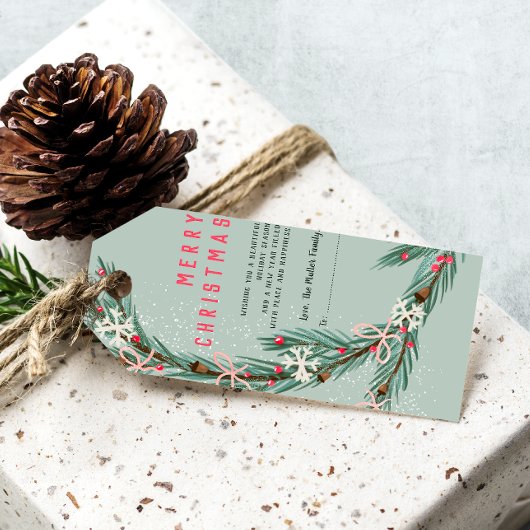 Moderne halve kerstkrans groene illustratie cadeaulabel
