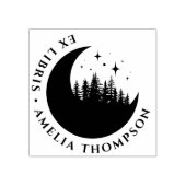 Moderne Halve Maan Bomen & Sterren Rond Ex Libris Rubberstempel (Afrduk)