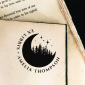 Moderne Halve Maan Bomen & Sterren Rond Ex Libris Rubberstempel