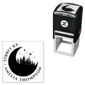 Moderne Halve Maan Bomen & Sterren Rond Ex Libris Zelfinktende Stempel (In situ)