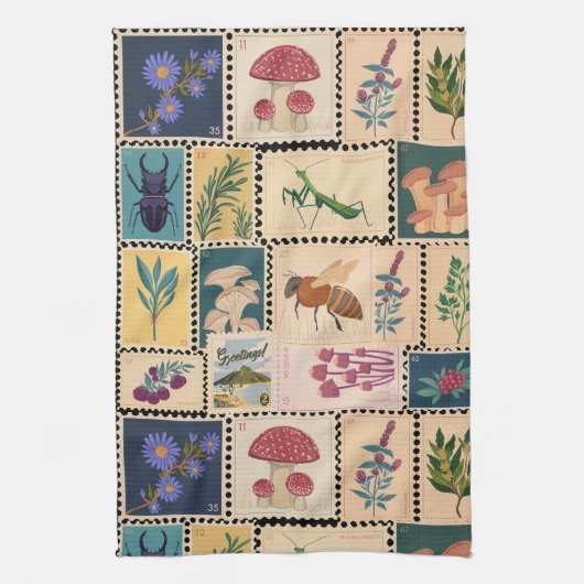 Moderne halverwege de eeuw postzegels dieren en bo theedoek (Verticaal)