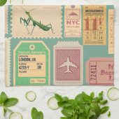 Moderne halverwege de eeuw postzegels en cenima ti theedoek (Gevouwen)