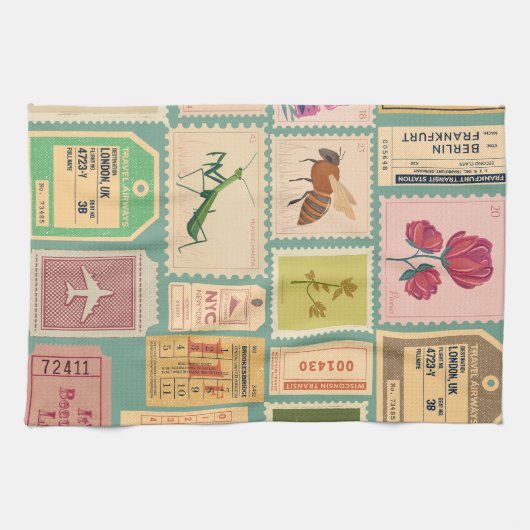 Moderne halverwege de eeuw postzegels en cenima ti theedoek (Horizontaal)