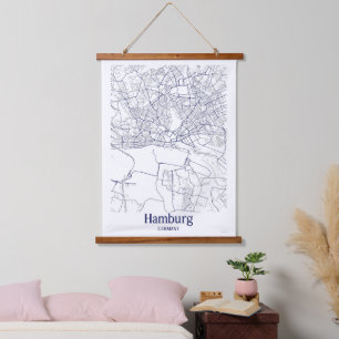 Moderne Hamburg Duitsland Stadkaart Hangend Wandkleed