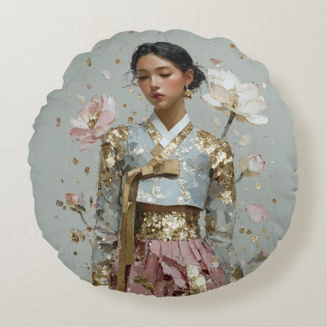 Moderne Hanbok-kunstprint Rond Kussen (Voorkant)