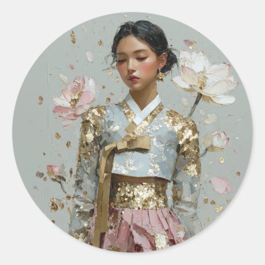 Moderne Hanbok-kunstprint Ronde Sticker (Voorkant)