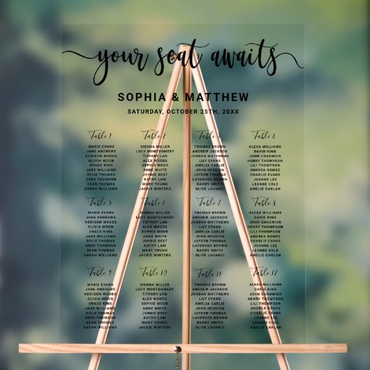 Moderne Hand belettering bruiloft zitplaatsen kaar Acryl Bord (Neutraal)