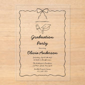 Moderne Hand-Drawn Bow & Squiggle Afstudeerfeest Acryl Uitnodigingen (Voorkant)