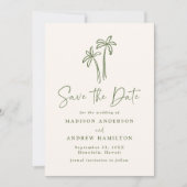 Moderne Hand-Drawn Palm Tree Cream Fotobruiloft Save The Date (Voorkant)