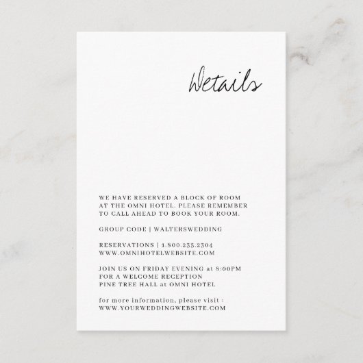 Moderne Hand-Drawn Wedding Detail Kaart (Voorkant)