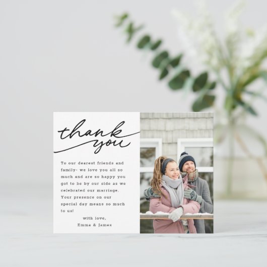 Moderne hand foto bruiloft bedankt briefkaart (Staand voorkant)