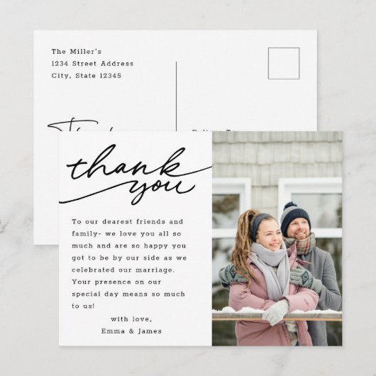Moderne hand foto bruiloft bedankt briefkaart (Voorkant / Achterkant)
