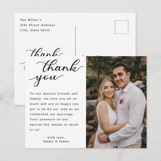 Moderne hand foto bruiloft bedankt briefkaart (Voorkant / Achterkant)