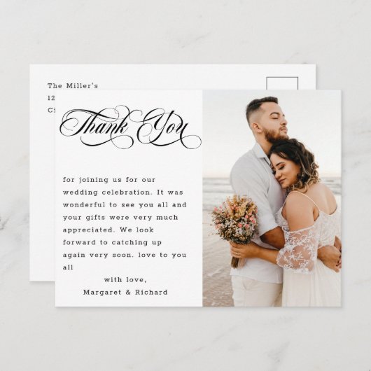 Moderne hand foto bruiloft bedankt briefkaart (Voorkant / Achterkant)