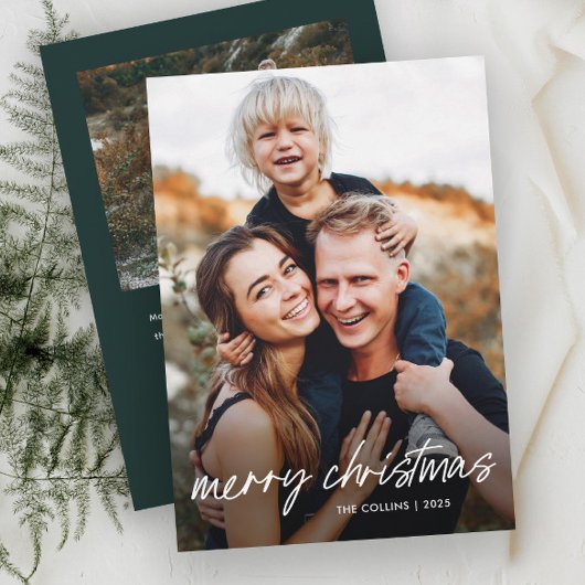 Moderne Hand Geletterd 2 Foto Kerstmis Feestdagenkaart