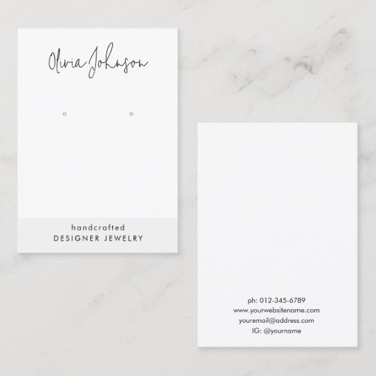 Moderne Hand Geletterde Sieraden Oorbel Display Visitekaartje (Voorkant / Achterkant)