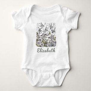 Moderne hand geschilderde wilde bloem Vogels veld Romper