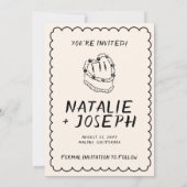 Moderne Hand Geschreven Getrokken Cake Retro Lijst Save The Date (Achterkant)