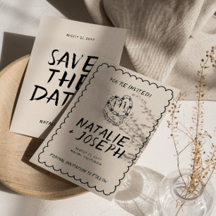 Moderne Hand Geschreven Getrokken Cake Retro Lijst Save The Date