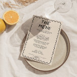 Moderne Hand Geschreven Getrokken Retro Lijst Brui Menu<br><div class="desc">Een kleurrijke retro funky modern zwart-wit bruiloft diner menu. Die chique sjabloon ontwerp van romige melkachtige achtergrond en zwart met de hand geschreven typografie. Met Hand getrokken golvend lijst. Perfect en passend bij de hele suite.</div>