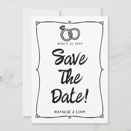 Moderne Hand Geschreven Getrokken Retro Lijst Brui Save The Date (Voorkant)