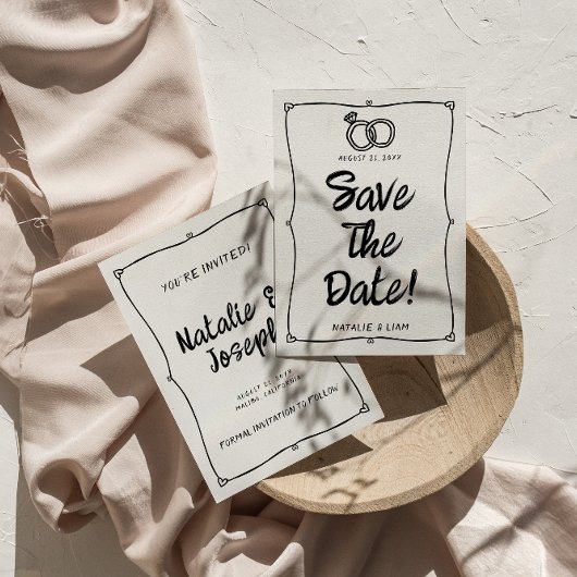 Moderne Hand Geschreven Getrokken Retro Lijst Brui Save The Date