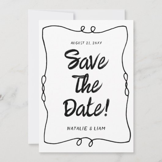 Moderne Hand geschreven Retro Unieke Lijst Bruilof Save The Date (Voorkant)