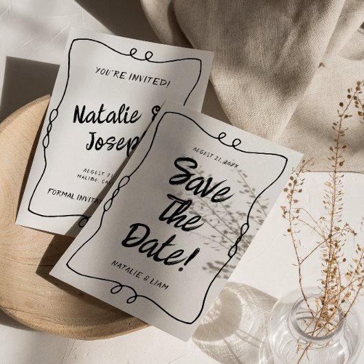 Moderne Hand geschreven Retro Unieke Lijst Bruilof Save The Date