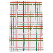 Moderne Hand getekend Roze, Rood, Groen Plaid Medium Cadeauzakje (Voorkant)