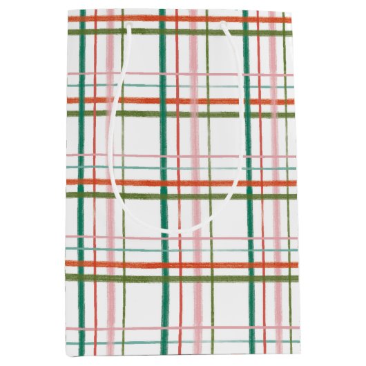 Moderne Hand getekend Roze, Rood, Groen Plaid Medium Cadeauzakje (Voorkant)
