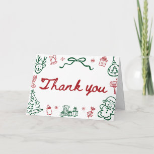Moderne Hand Getekende Rode Groene Winter Kerstmis Bedankkaart