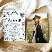 Moderne Hand Getekende Ze deed het Afstudeerfeest Kaart