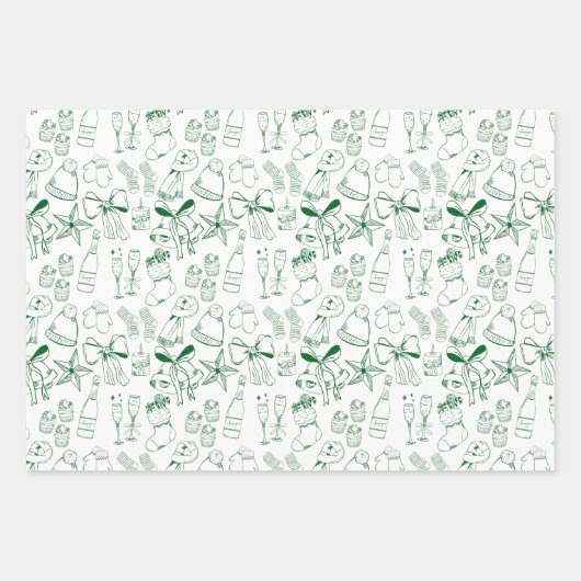 Moderne Hand Getrokken Blauw Groen Kerstfeest Inpakpapier Vel (Voorkant)