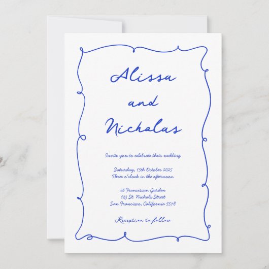 Moderne Hand getrokken Blauwe Cursieve Monogram Br Kaart (Voorkant)