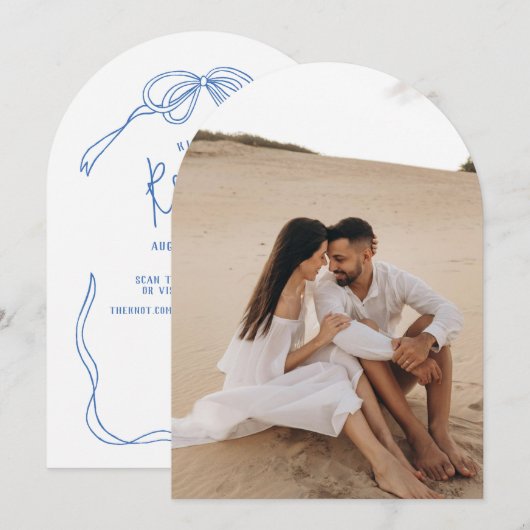 Moderne Hand Getrokken Boog Foto Onderlay RSVP Huw Kaart (Voorkant / Achterkant)