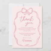 Moderne Hand Getrokken Boog Roze Meisje Verjaardag Bedankkaart (Voorkant)