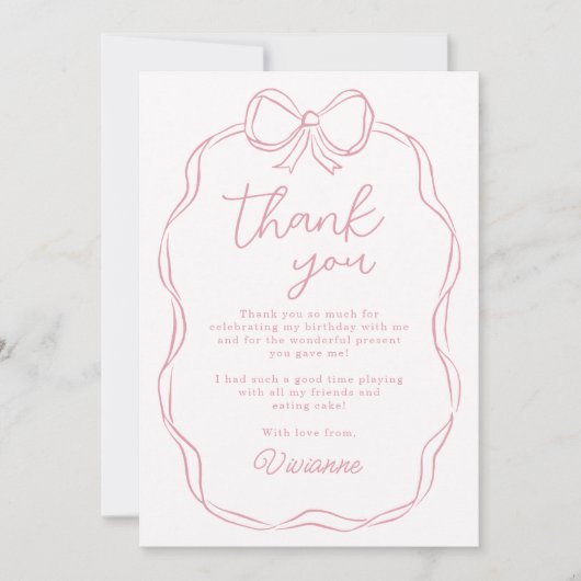 Moderne Hand Getrokken Boog Roze Meisje Verjaardag Bedankkaart (Voorkant)