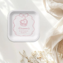 Moderne Hand Getrokken Boog Roze Meisje Verjaardag Papieren Bordje