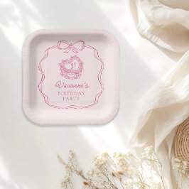 Moderne Hand Getrokken Boog Roze Meisje Verjaardag Papieren Bordje