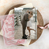 Moderne Hand Getrokken Bow Foto Onderlay Huwelijk Kaart