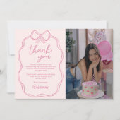 Moderne Hand Getrokken Bow Roze Meisje Verjaardags Bedankkaart (Voorkant)